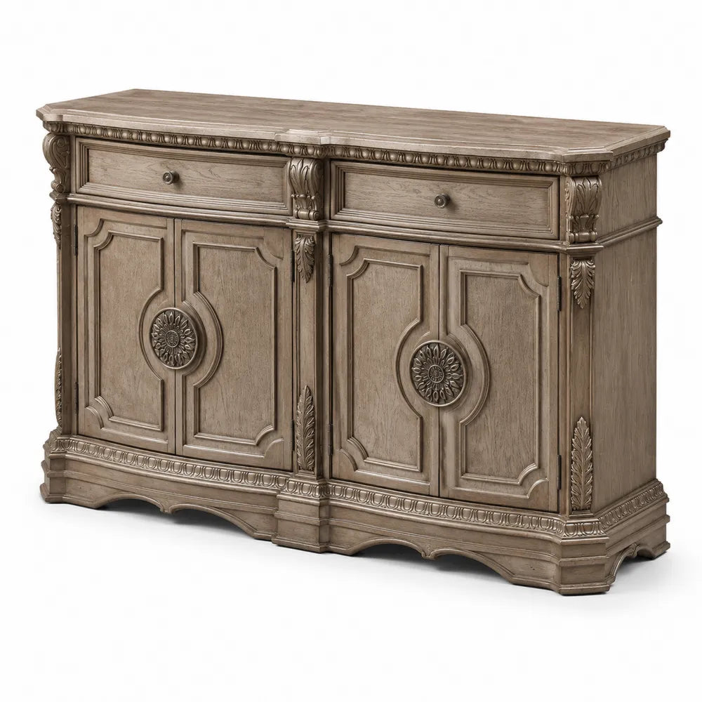 Credenza in Legno di Rovere con Intagli Floreali