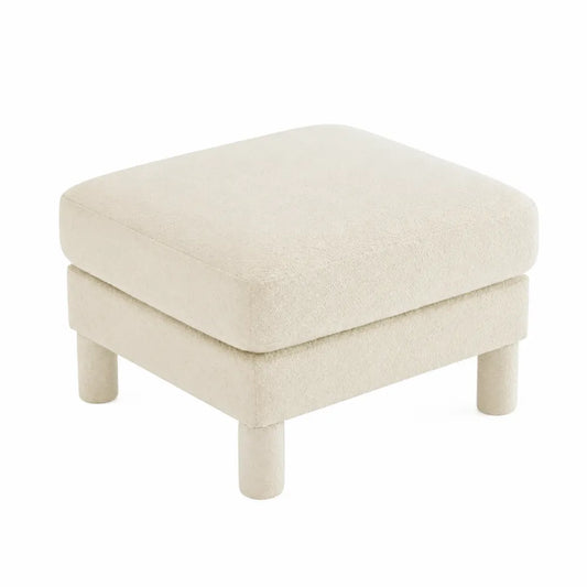 Poggiapiedi in poliestere beige con struttura legno 45x45x40 cm