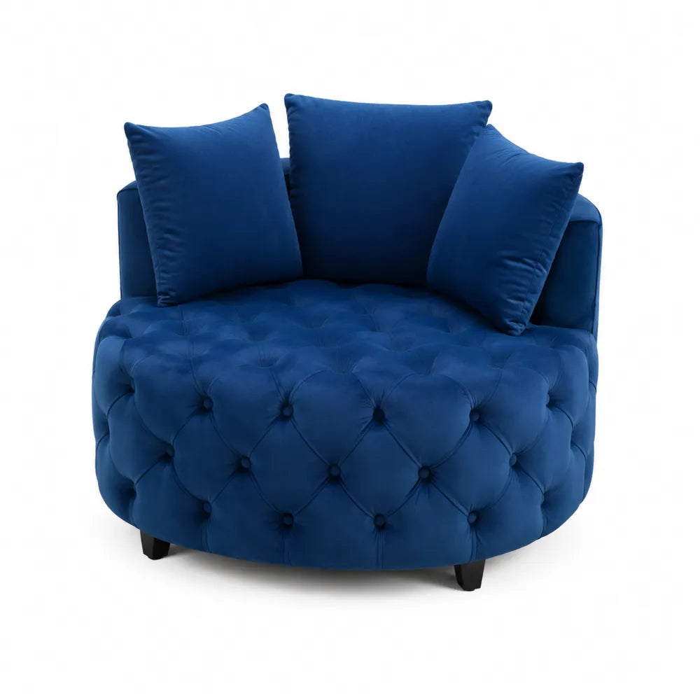 Poltrona rotonda in Velluto Blu con Cuscini