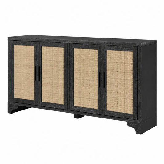 Credenza in legno di pino con ante in rattan 180x40x80 cm