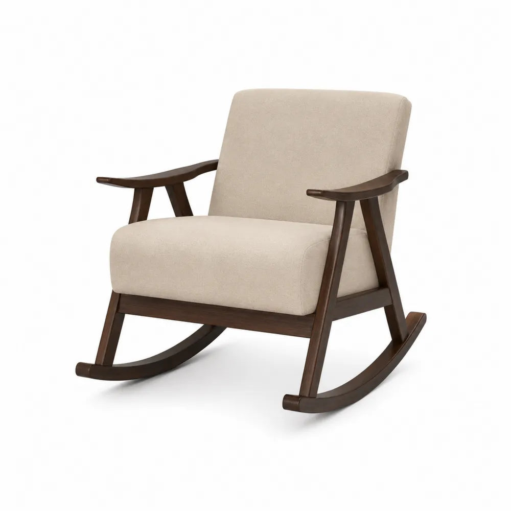 Sedia a Dondolo in Legno con Rivestimento in Poliestere Beige