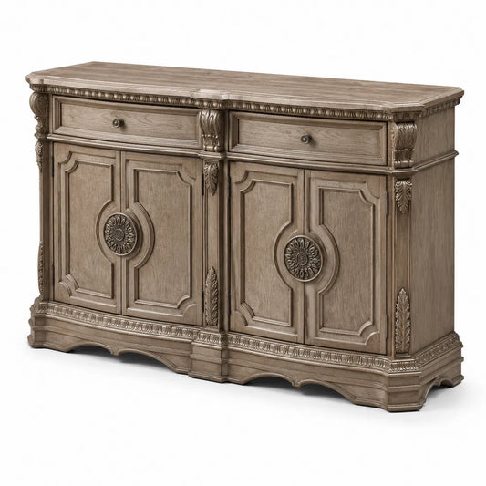 Credenza in Legno di Rovere con Intagli Floreali