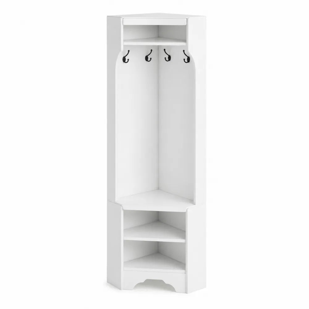 Appendiabiti Angolare in MDF Bianco con Ripiani