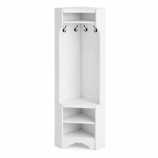 Appendiabiti Angolare in MDF Bianco con Ripiani
