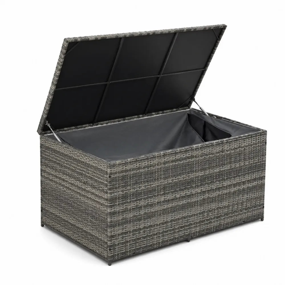 Contenitore in rattan sintetico grigio per esterni 120x50x60 cm