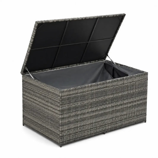 Contenitore in rattan sintetico grigio per esterni 120x50x60 cm
